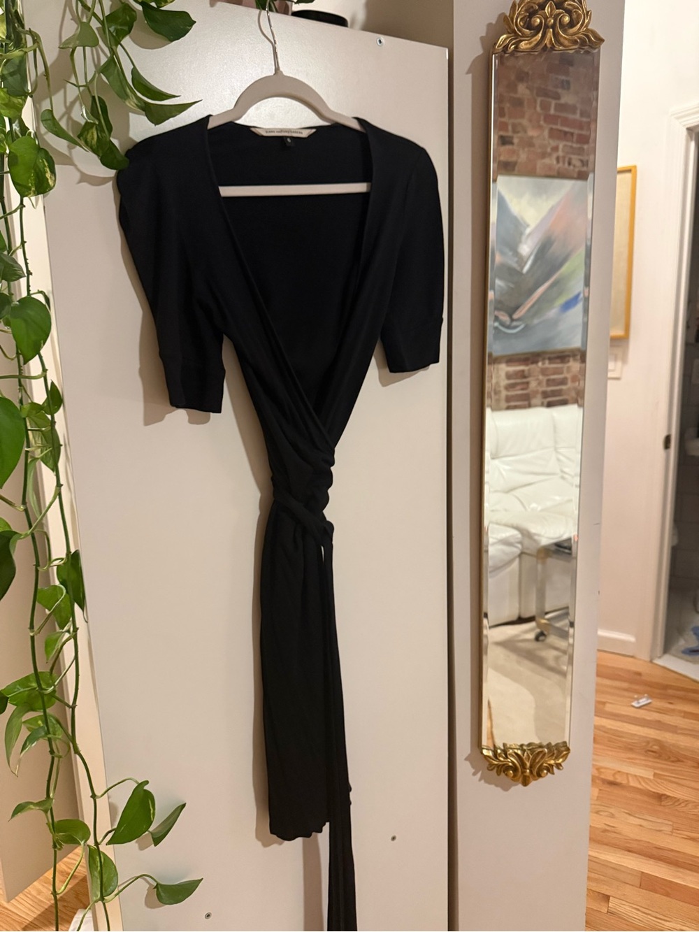 Diane Von Furstenberg Black Wrap Dress with Long Tie
